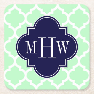 Dessous-de-verre Carré En Papier Monnaie Marocaine #5 Marine Bleue 3 Monogramme ini