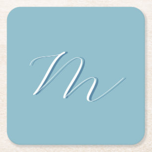 Dessous-de-verre Carré En Papier Monogram Solide Blue Pastel Minimaliste Profession