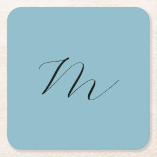 Dessous-de-verre Carré En Papier Monogram Solide Blue Pastel Minimaliste Profession