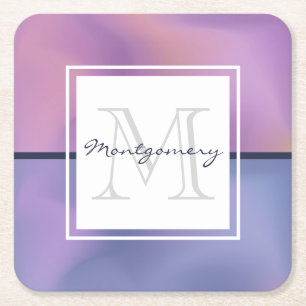 Dessous-de-verre Carré En Papier Monogramme Abstrait moderne violet et rose