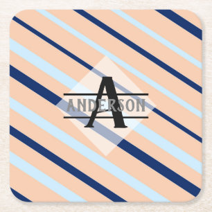 Dessous-de-verre Carré En Papier Monogramme bleu marine rose