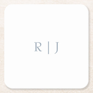 Dessous-de-verre Carré En Papier Monogramme bleu poussiéreux Initiales Mariage mini
