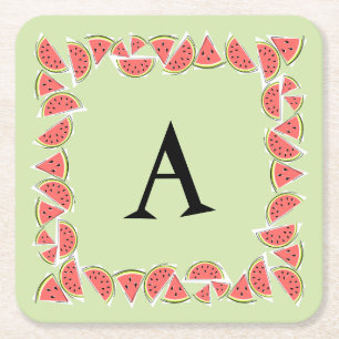 Dessous-de-verre Carré En Papier Monogramme Carré de pièces vertes de pastèque
