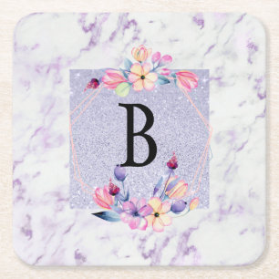 Dessous-de-verre Carré En Papier Monogramme Chic Purple Personnalisable Peuvent ref