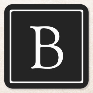 Dessous-de-verre Carré En Papier Monogramme classique simple   Texte noir et blanc