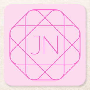 Dessous-de-verre Carré En Papier Monogramme cool, Style de logo de hanche   Rose & 