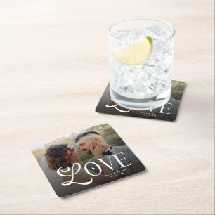 Dessous-de-verre Carré En Papier Monogramme de couple de photo de mariage personnal