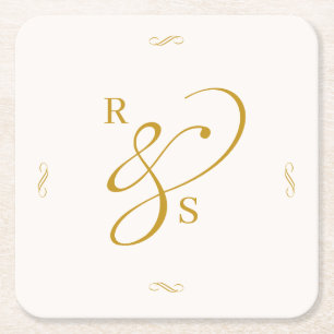 Dessous-de-verre Carré En Papier Monogramme de couple minimaliste
