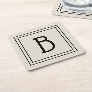 Dessous-de-verre Carré En Papier Monogramme de ferme moderne en tan et noir initial
