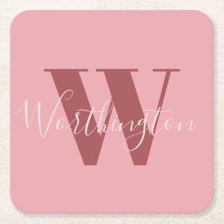 Dessous-de-verre Carré En Papier Monogramme de fille et nom rose roux