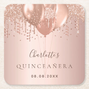 Dessous-de-verre Carré En Papier Monogramme de la parties scintillant d'or rose Qui