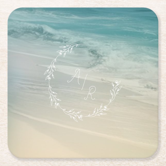 Dessous-de-verre Carré En Papier Monogramme de l'événement plage (Devant)