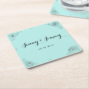 Dessous-de-verre Carré En Papier monogramme de Mariage floral personnalisé