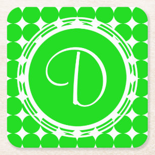Dessous-de-verre Carré En Papier Monogramme de point de polka vert