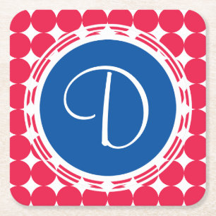 Dessous-de-verre Carré En Papier Monogramme de point Polka bleu et rouge