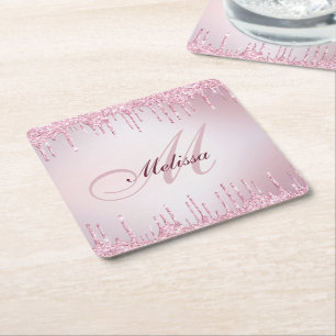 Dessous-de-verre Carré En Papier monogramme d'or rose à goutte de faux parties scin