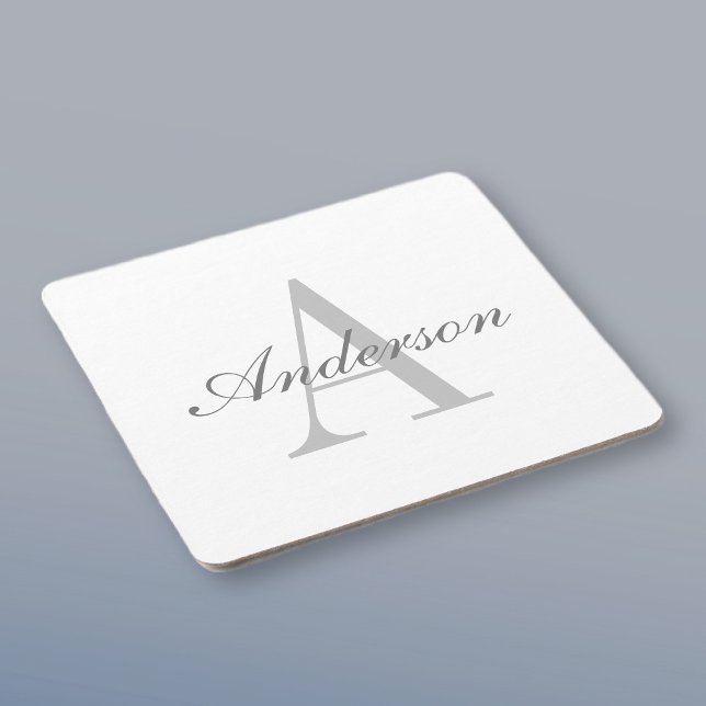 Dessous-de-verre Carré En Papier Monogramme élégant blanc et gris (Créateur téléchargé)