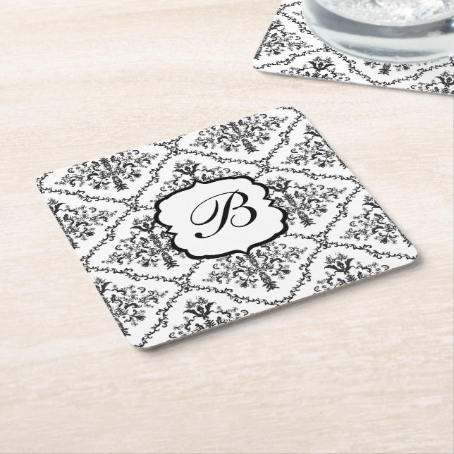 Dessous-de-verre Carré En Papier Monogramme floral Damask (Incliné)