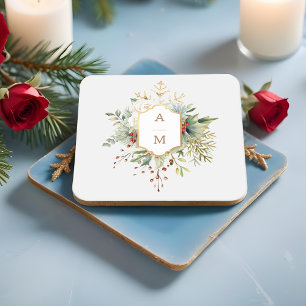 Dessous-de-verre Carré En Papier Monogramme floral de Noël tout simplement élégant