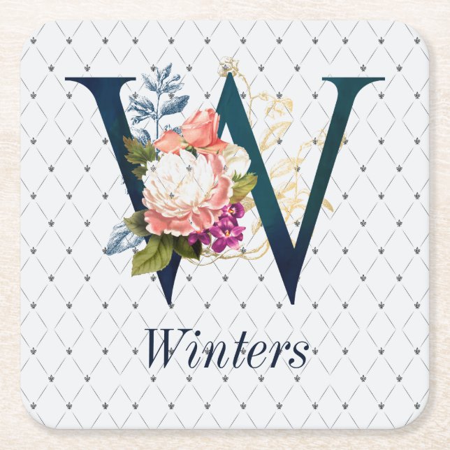 Dessous-de-verre Carré En Papier Monogramme floral W (Devant)