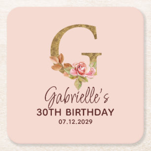Dessous-de-verre Carré En Papier Monogramme G en or Roses roses blush