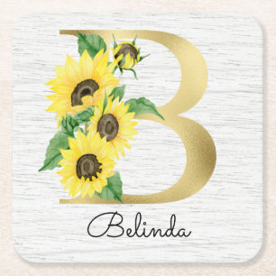Dessous-de-verre Carré En Papier Monogramme Gold Sunflower Girl Floral initial B