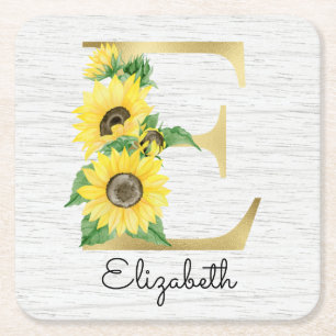 Dessous-de-verre Carré En Papier Monogramme Gold Sunflower Girl Floral Initial E