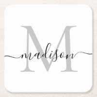 Monogramme gris moderne personnalisé Nom du script