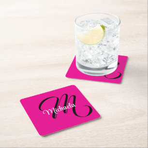 Dessous-de-verre Carré En Papier Monogramme initial minimaliste moderne nom rose ch