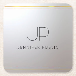 Dessous-de-verre Carré En Papier Monogramme initial Modèle tendance Gold Silver