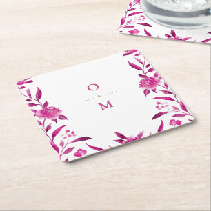Dessous-de-verre Carré En Papier Monogramme Mariage chinois floral rose