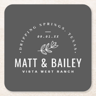 Dessous-de-verre Carré En Papier Monogramme Mariage de fleurs modernes