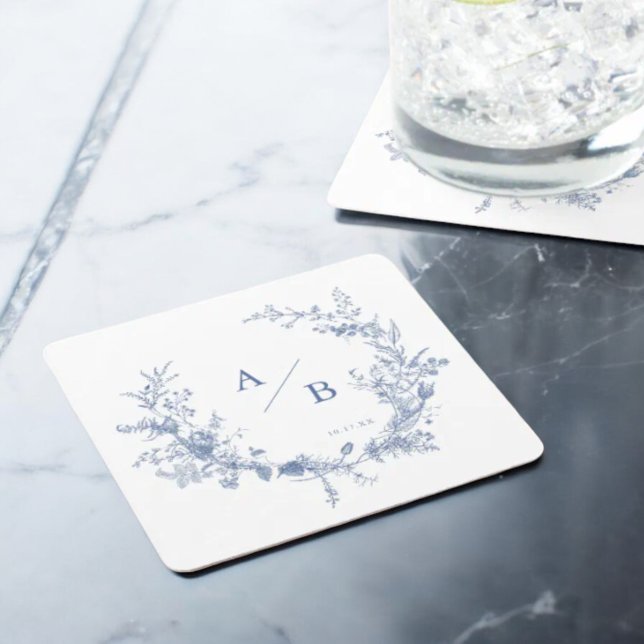 Dessous-de-verre Carré En Papier Monogramme Mariage français victorien classique (Créateur téléchargé)