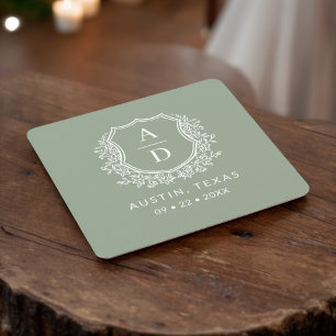 Dessous-de-verre Carré En Papier Monogramme moderne Mariage Sage Green Crest