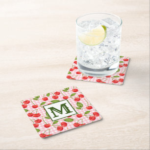 Dessous-de-verre Carré En Papier Monogramme moderne Motif cerise