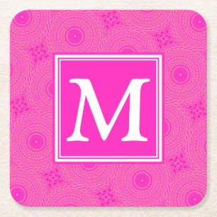 Dessous-de-verre Carré En Papier Monogramme motif rose chaud cercles