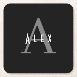 Dessous-de-verre Carré En Papier Monogramme noir et blanc simple initial