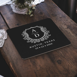 Dessous-de-verre Carré En Papier Monogramme noir Mariage Floral Crest Élégant
