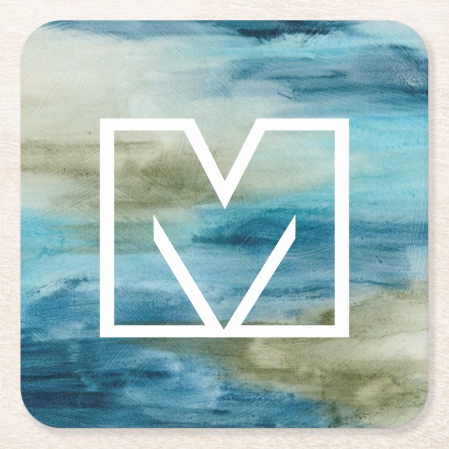Dessous-de-verre Carré En Papier Monogramme | Ocean Flow II (Devant)