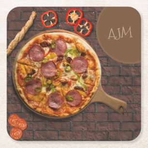 Dessous-de-verre Carré En Papier Monogramme Parti suprême de la pizza