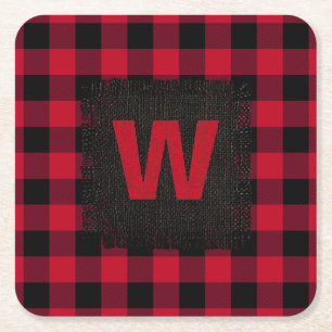 Dessous-de-verre Carré En Papier Monogramme plaqué de buffle rouge et noir rustiqu