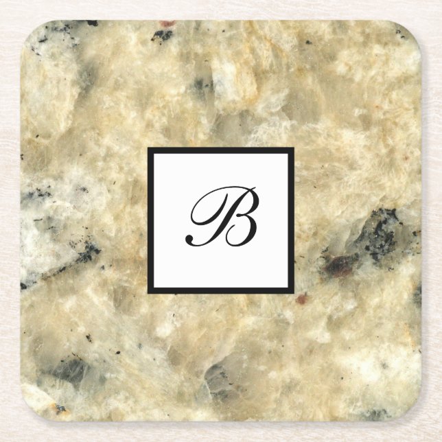 Dessous-de-verre Carré En Papier Monogramme Stone Look Boissons Coaster (Devant)