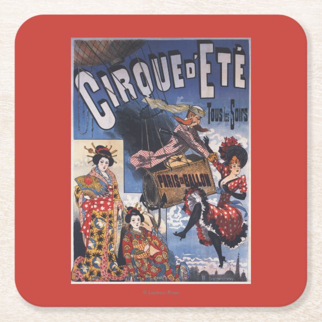 Dessous-de-verre Carré En Papier Montgolfière et affiche japonaise de dames (Devant)