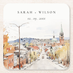 Dessous-de-verre Carré En Papier Montpelier City Scape Vermont Watercolor Mariage