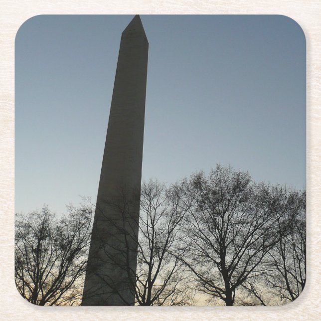 Dessous-de-verre Carré En Papier Monument de Washington dans le paysage d'hiver II (Devant)