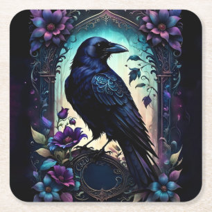 Dessous-de-verre Carré En Papier Moonlit Raven Suite de mariage floral gothique.
