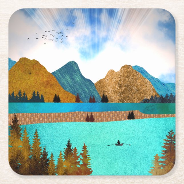 Dessous-de-verre Carré En Papier Morning Lake Rower (Devant)