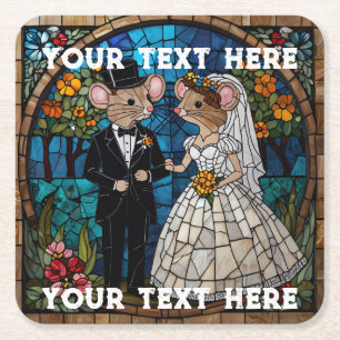 Dessous-de-verre Carré En Papier Mosaic Souris Mariage Couple Effet De Verre Tiré.