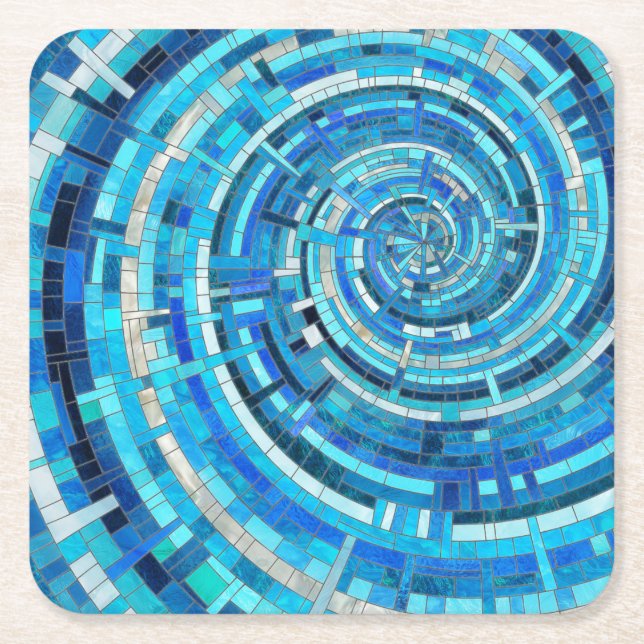 Dessous-de-verre Carré En Papier Mosaïque de spirale bleue (Devant)