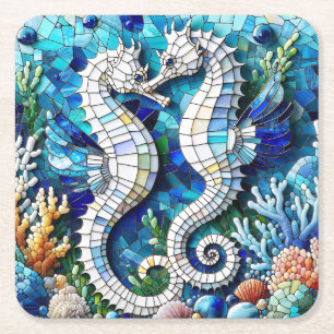 Dessous-de-verre Carré En Papier Mosaïque Hippocampes Romantique Plage  